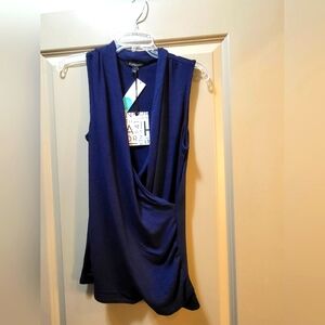 41 Hawthorn Benni Wrap Front Ruched Knit Top, Navy, Size Large